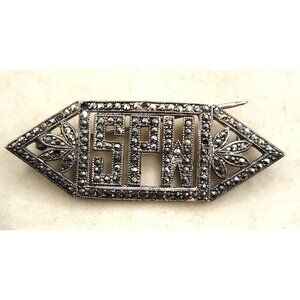 Art Deco Style Sterling Silver SPW Monogram Brooch With Marcasite Stones
